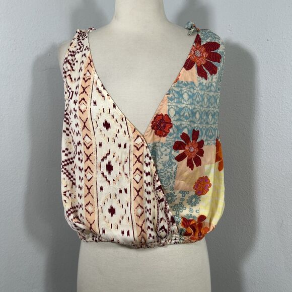 Free People‎ Top Womens XS Tropical Combo Festival Boho Blouse Y2K - Picture 1 of 10